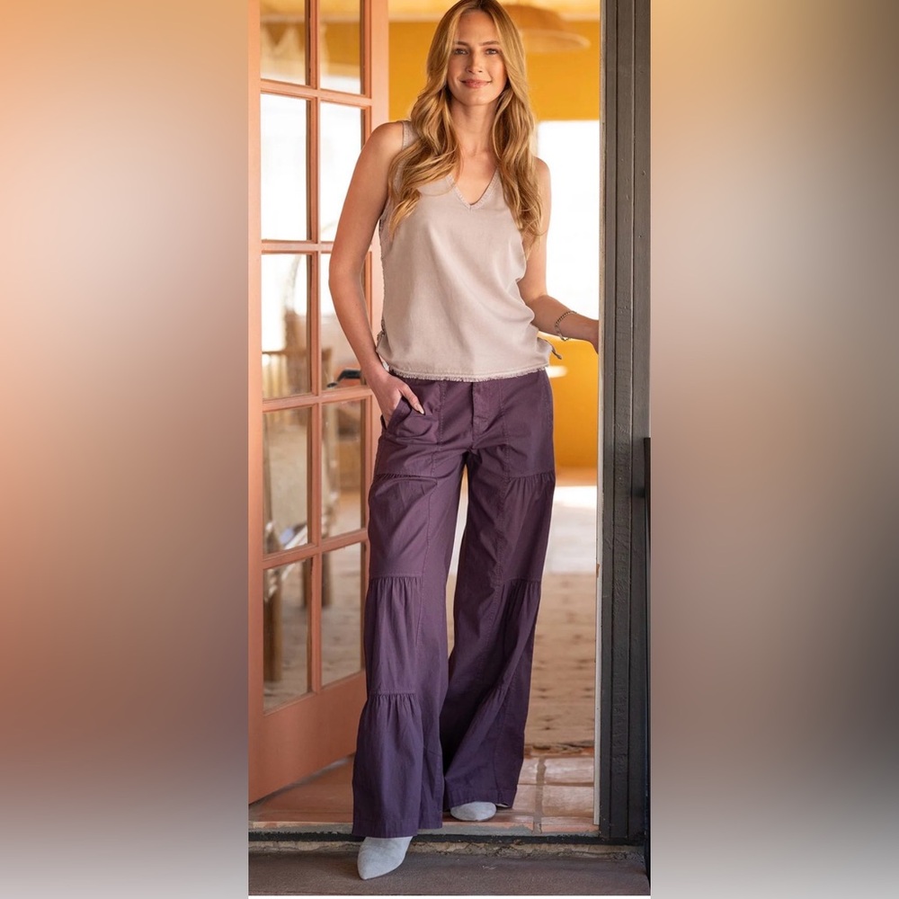 XCVI Women's Wide-Leg Tiered Pants in Plum